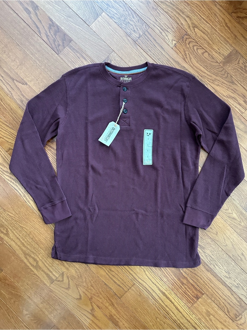 Outdoor Life Men's Long Sleeve Waffle Knit Henley - Deep Burgundy Size Large NWT